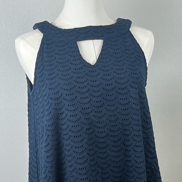 Hope & Harlow Navy Blue Eyelet Sleeveless Lined Dress Size 2 - Picture 2 of 6